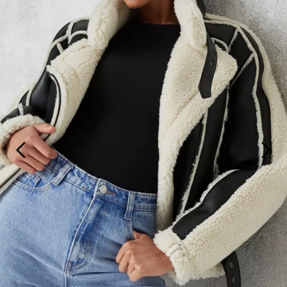 Missguided Faux leather and sherpa aviator jacket